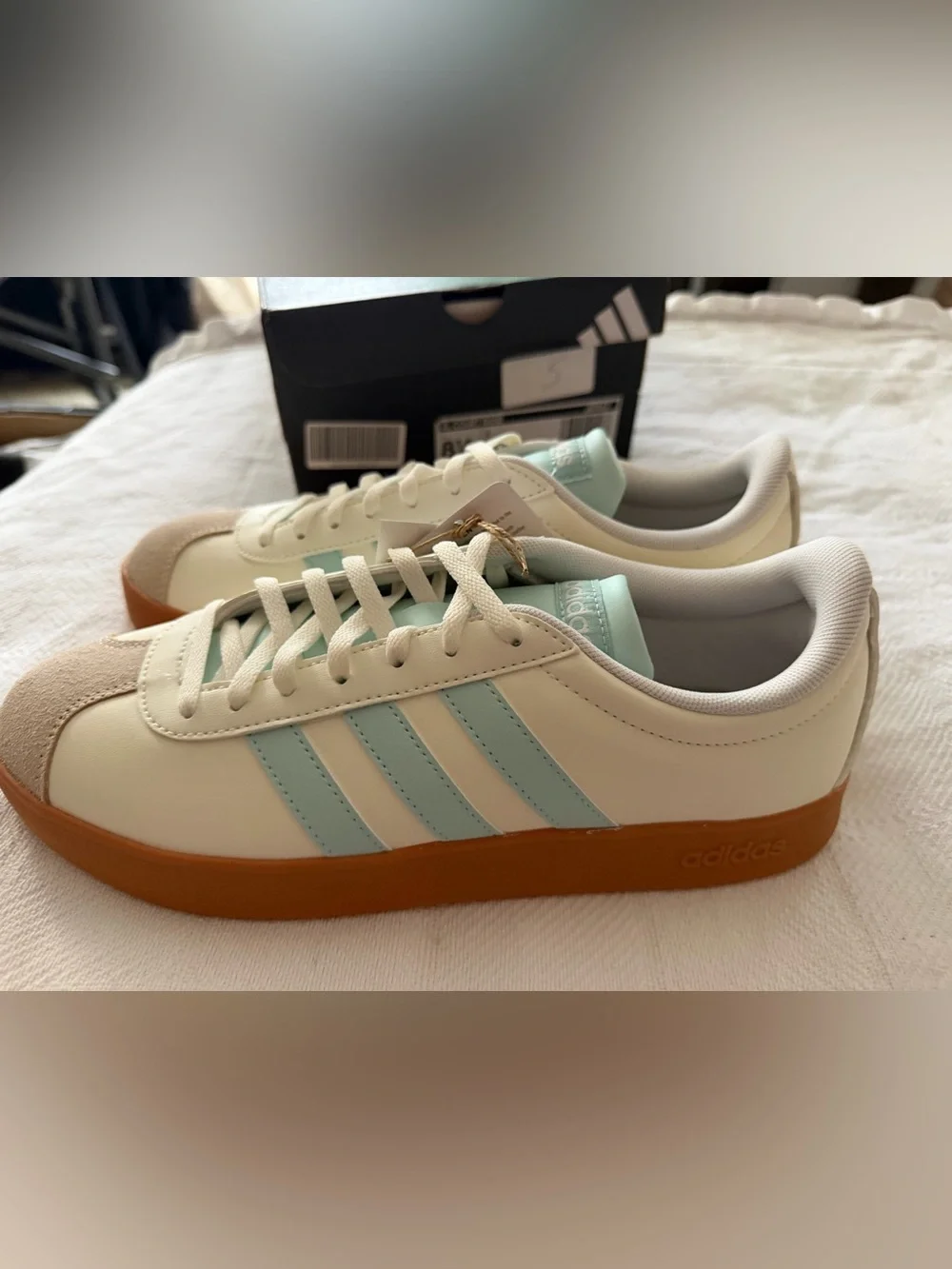 Adidas VL Court Base Women’s Sneakers - Cream, Light Blue & Gum - Picture 5 of 10